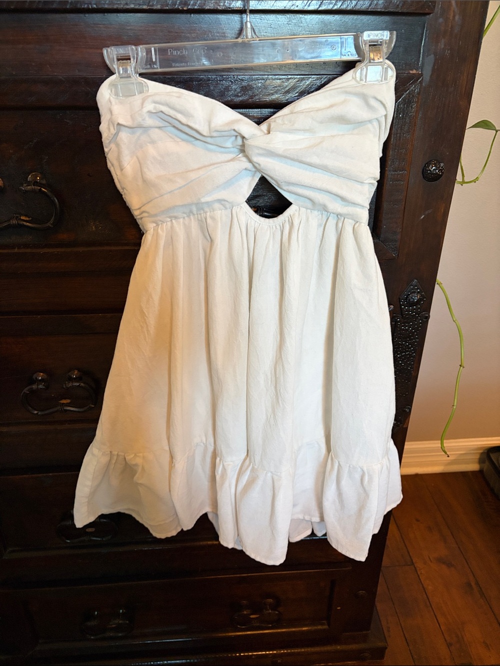 Cotton Candy White Strapless Twist-Front Sundress